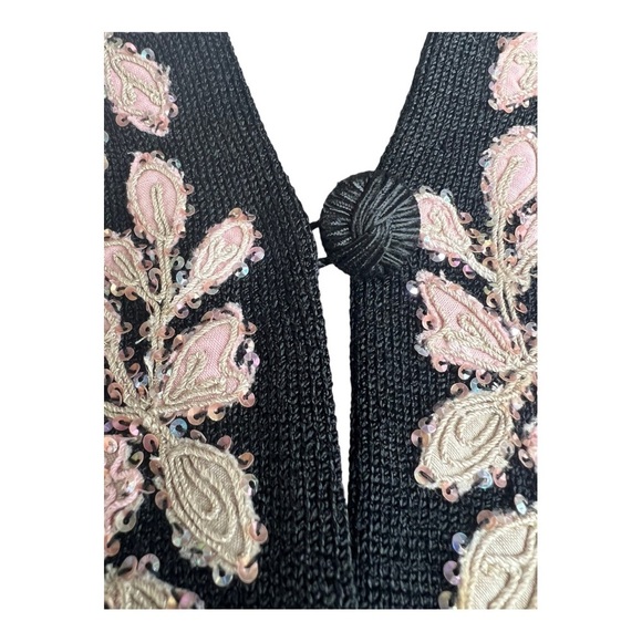 Sigrid Olsen Beaded Floral Pink Black HeavyKnit Cardigan Size SP Vintage’02 - Picture 9 of 16